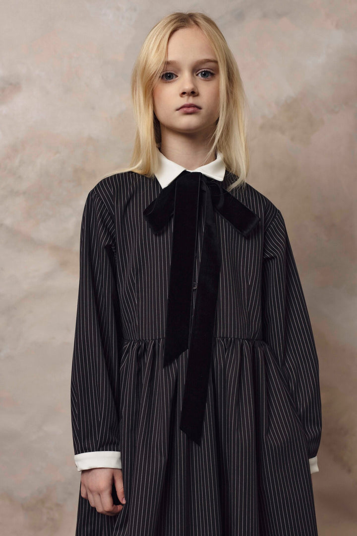 SURGE DRESS TINY BLACK STRIPES