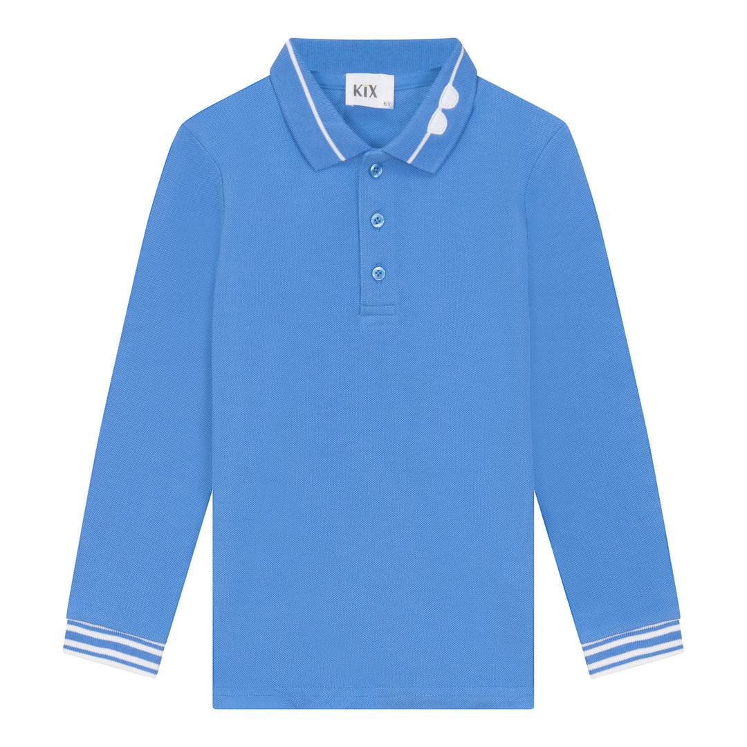 K5229-EMBROIDERED DETAIL PIQUE LS POLO-BLUE