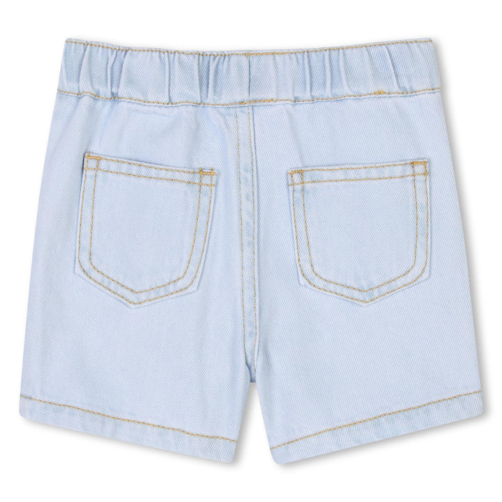 K60966-TODD BOY DENIM SHORTS W/ SMALL PRINT LOGOS-BLEACH GROWS