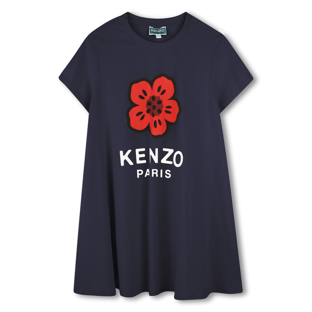 K61027-SS DRESS WITH FLOWER TEXT LOGO-NAVY