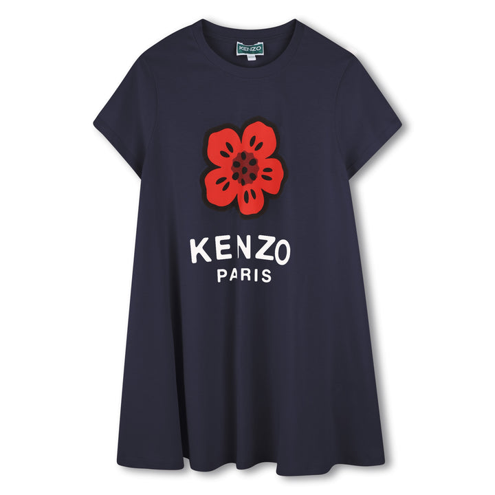 K61027-SS DRESS WITH FLOWER TEXT LOGO-NAVY