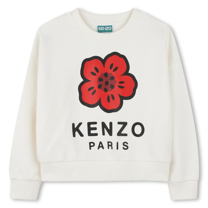 K61047-GIRLS FLOWER LOGO SWEATSHIRT MINI ME-OFFWHITE