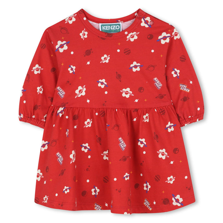 K61269-ALLOVER FLOWERS LS DRESS-DARK RED