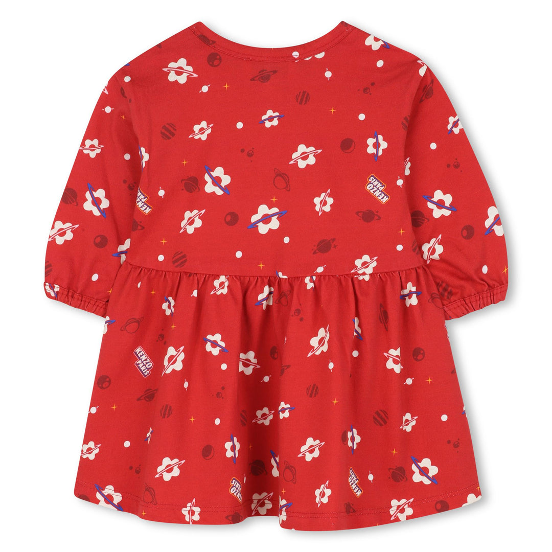 K61269-ALLOVER FLOWERS LS DRESS-DARK RED
