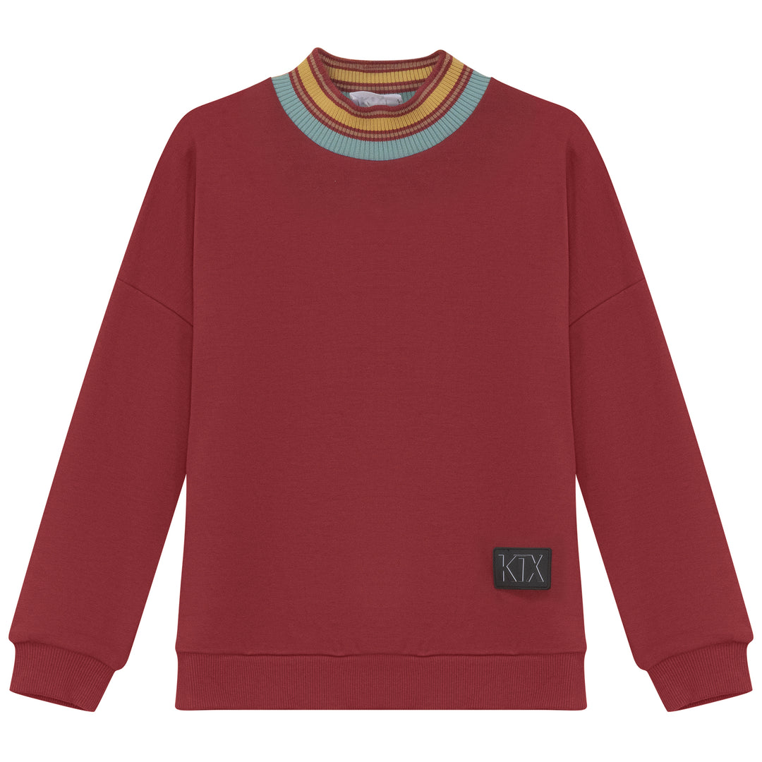 K6234-STRIPE DETAIL SCUBA SWEATSHIRT-BRICK