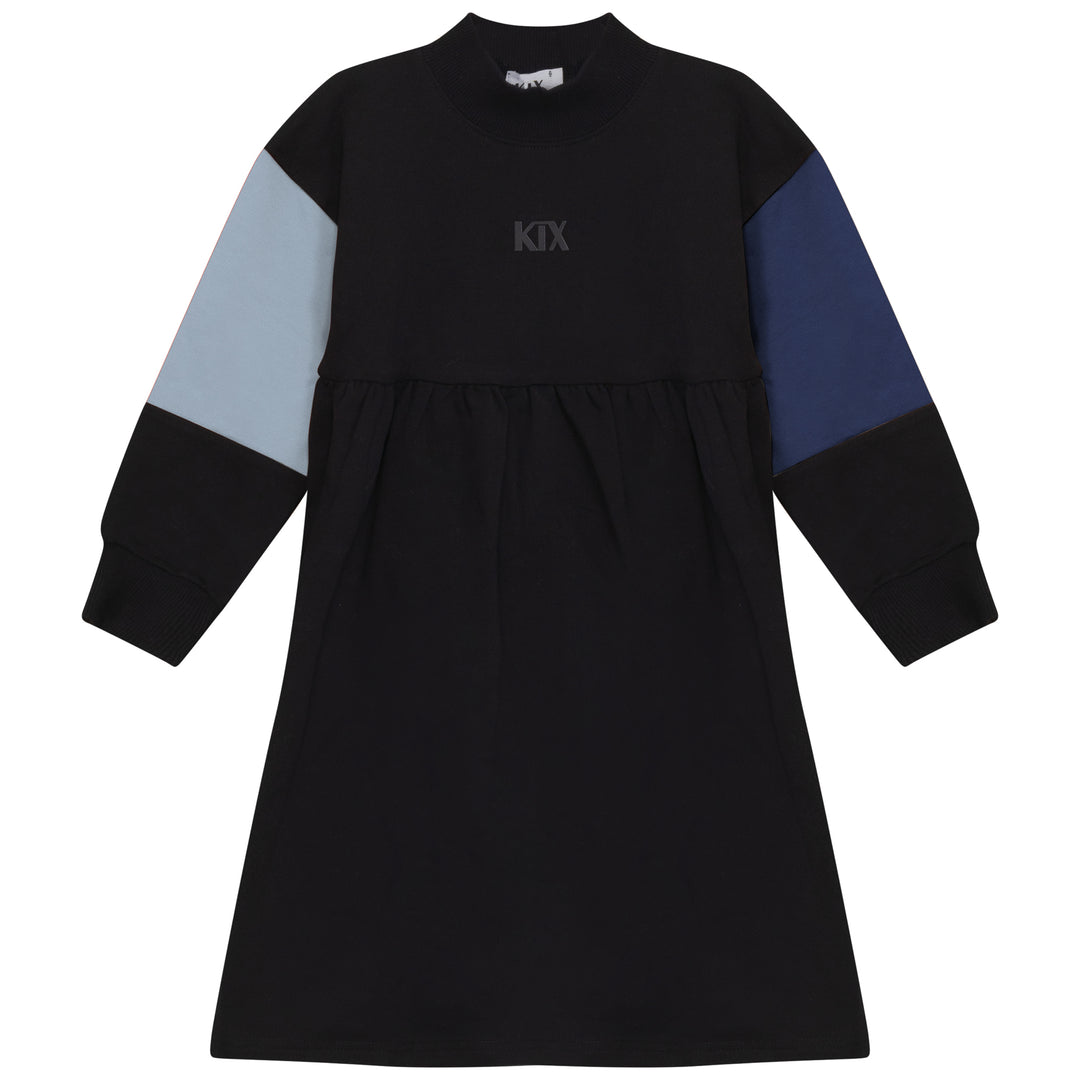 K6402-COLOR BLOCK HIGH WAISTED DRESS-BLACK/BLUE