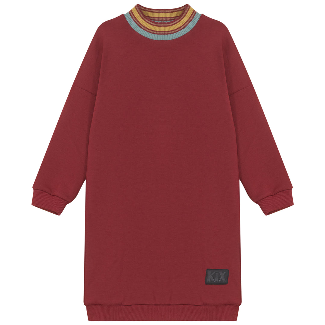 K6440-STRIPE DETAIL SCUBA SWEATDRESS-BRICK