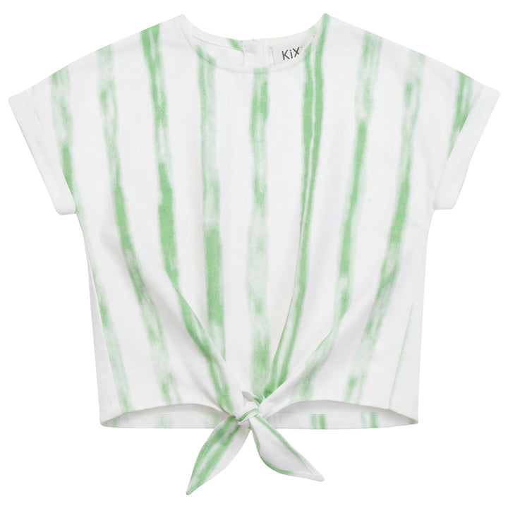 K7438 STRIPED DENIM TIE SHIRT-WHITE/GREEN