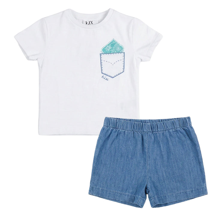 K7704 BB PAISLEY DETAIL DENIM SET-DENIM/WHITE/TEAL