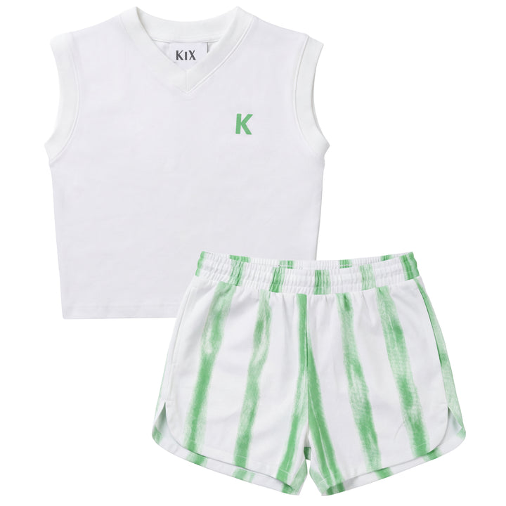 K7730 STRIPED DENIM BB SET-WHITE/GREEN