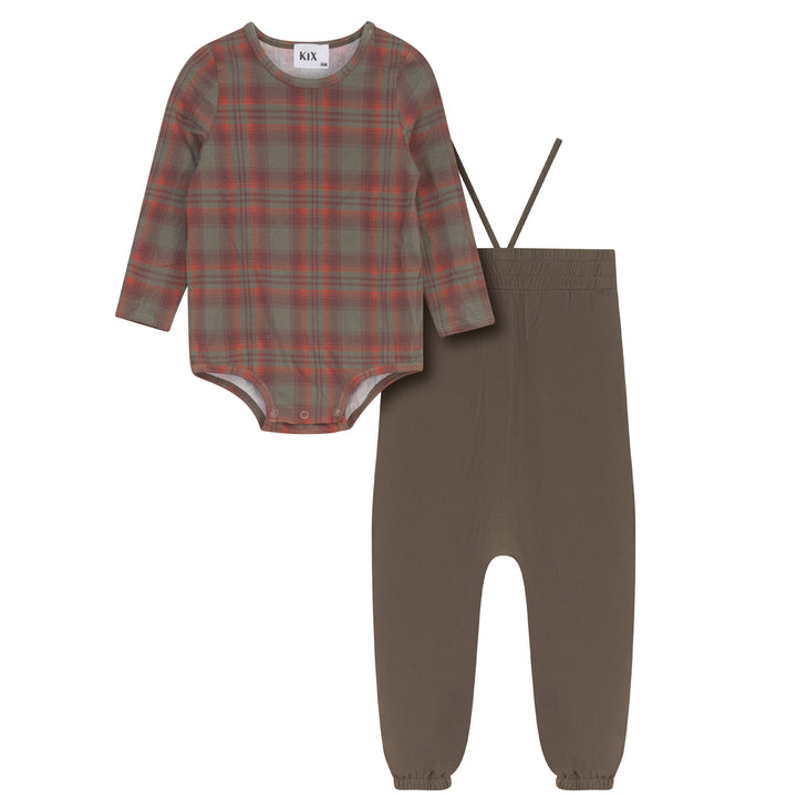K8404 ROMPER WITH PLAID ONSIE-OLIVE