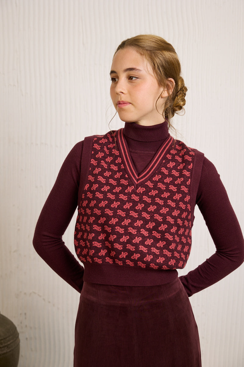 HKN040 H INTARSIA VEST - BURGUNDY