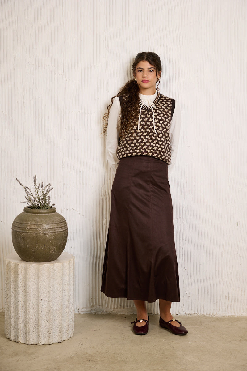 HKN040 H INTARSIA VEST - BROWN