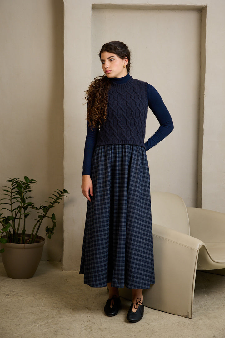 HDR006 KNIT TO WOVEN JUMPER - NAVY GREY