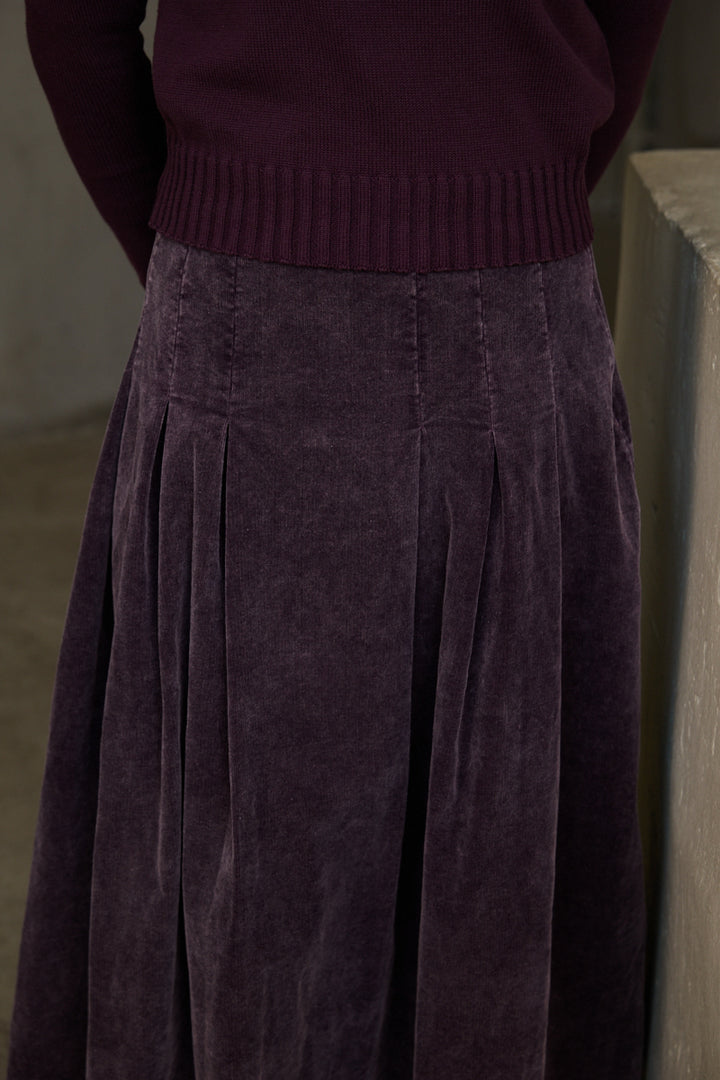 HSK018 CORD PLEAT SKIRT - PLUM