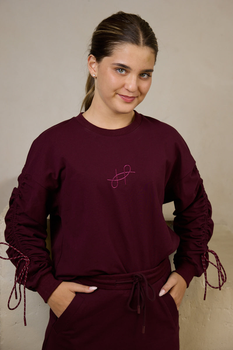 HSH038 SWEATSHIRT WITH PULLYSTRING GATHERED SLEEVES - BURGUNDY