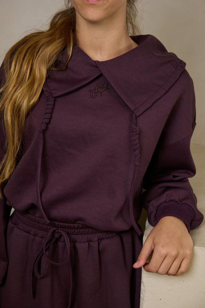 HSH041 FOLDOVER COLLAR SWEATSHIRT - PLUM