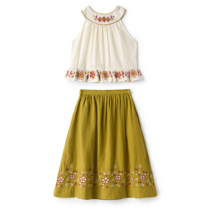 Elsie Skirt Set in Antique White & Chartreuse