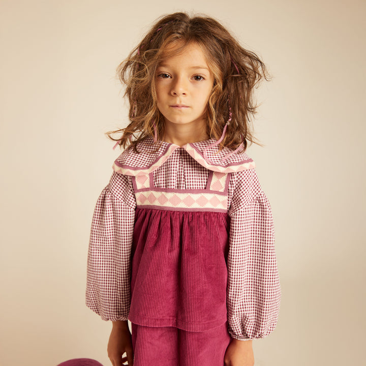 MMT PETRA PETRA PETRA STATEMENT COLLAR BLOUSE GINGHAM