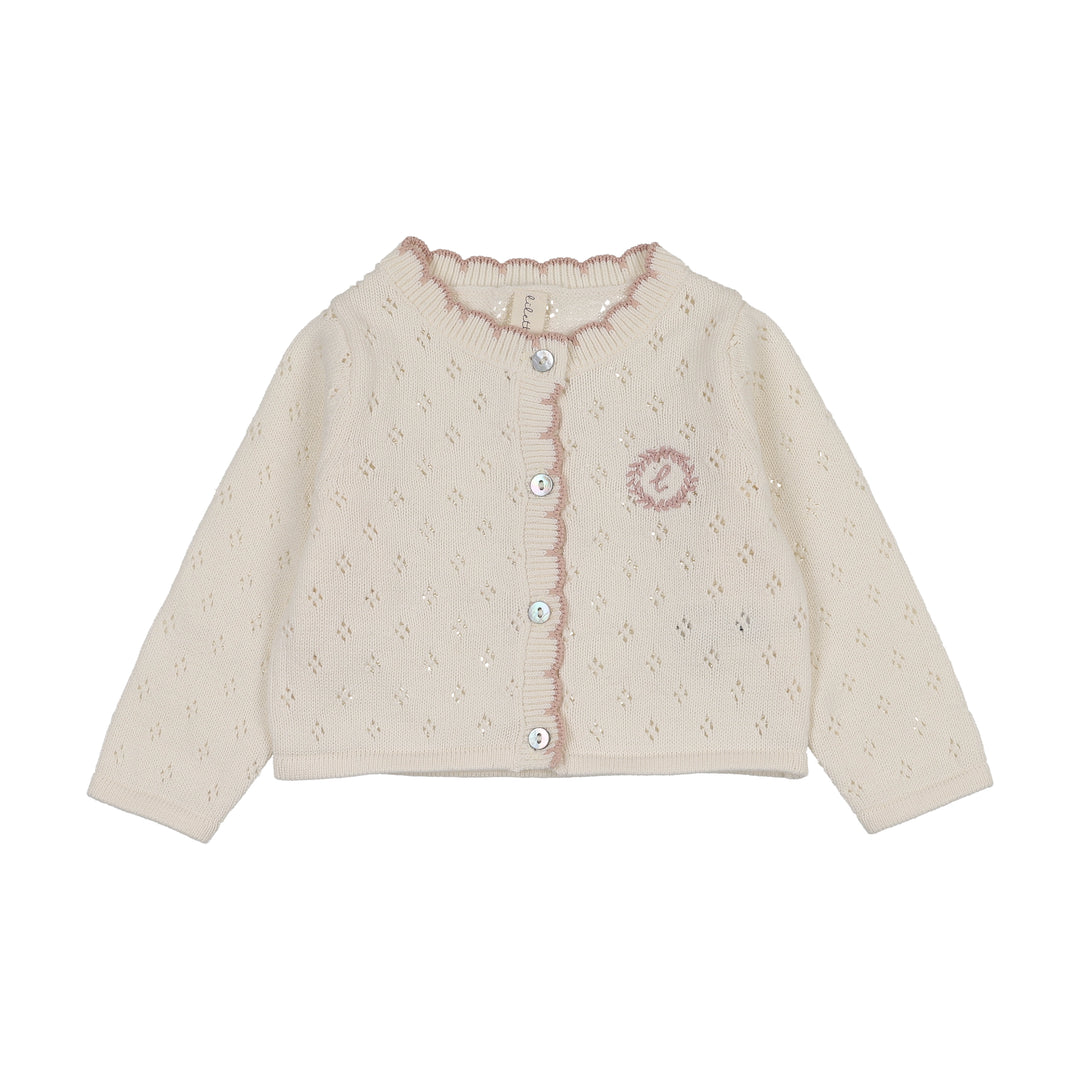 DIAMOND POINTELLE CARDIGAN - CREAM/PINK