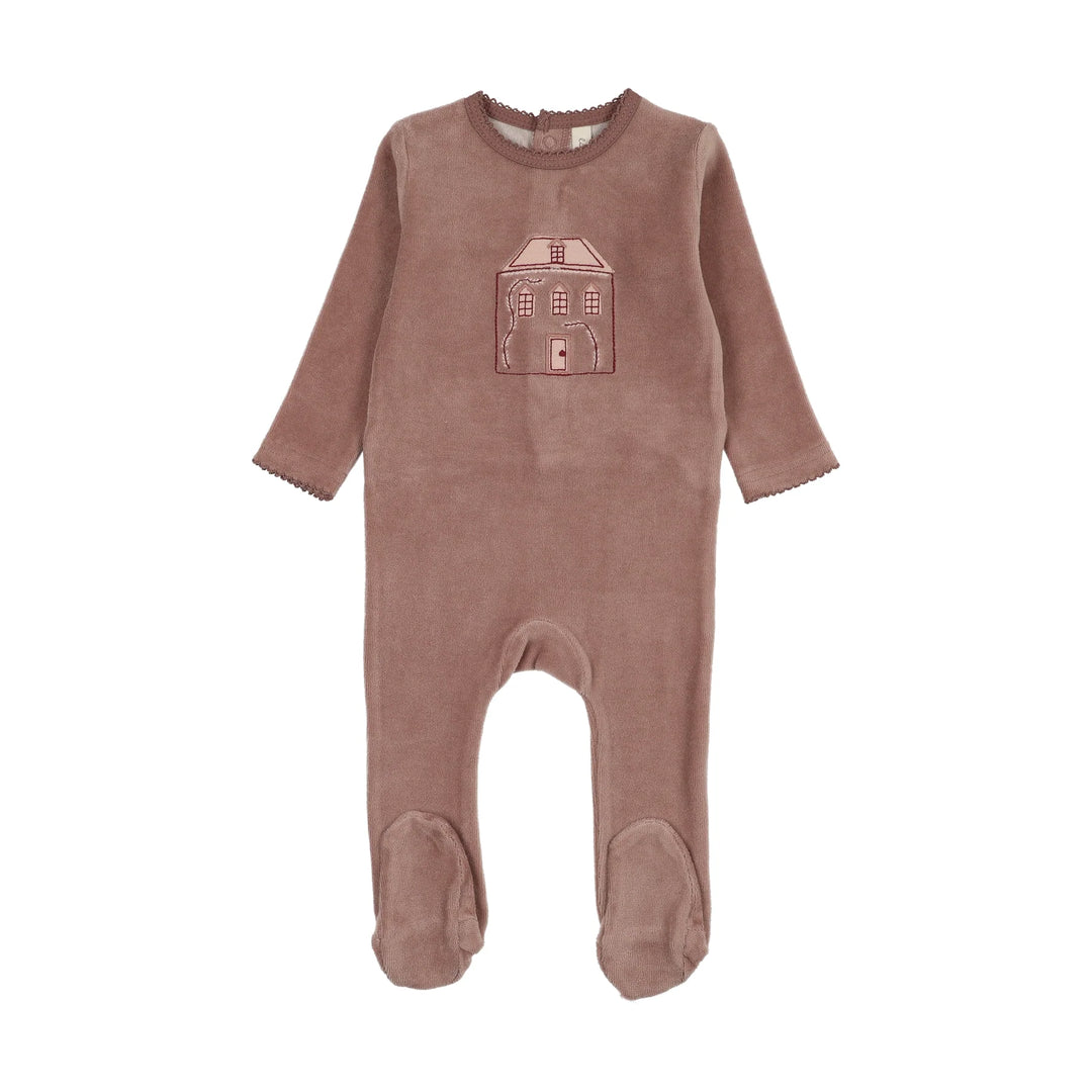 STITCHED GRAPHIC VELOUR FOOTIE - MAUVE