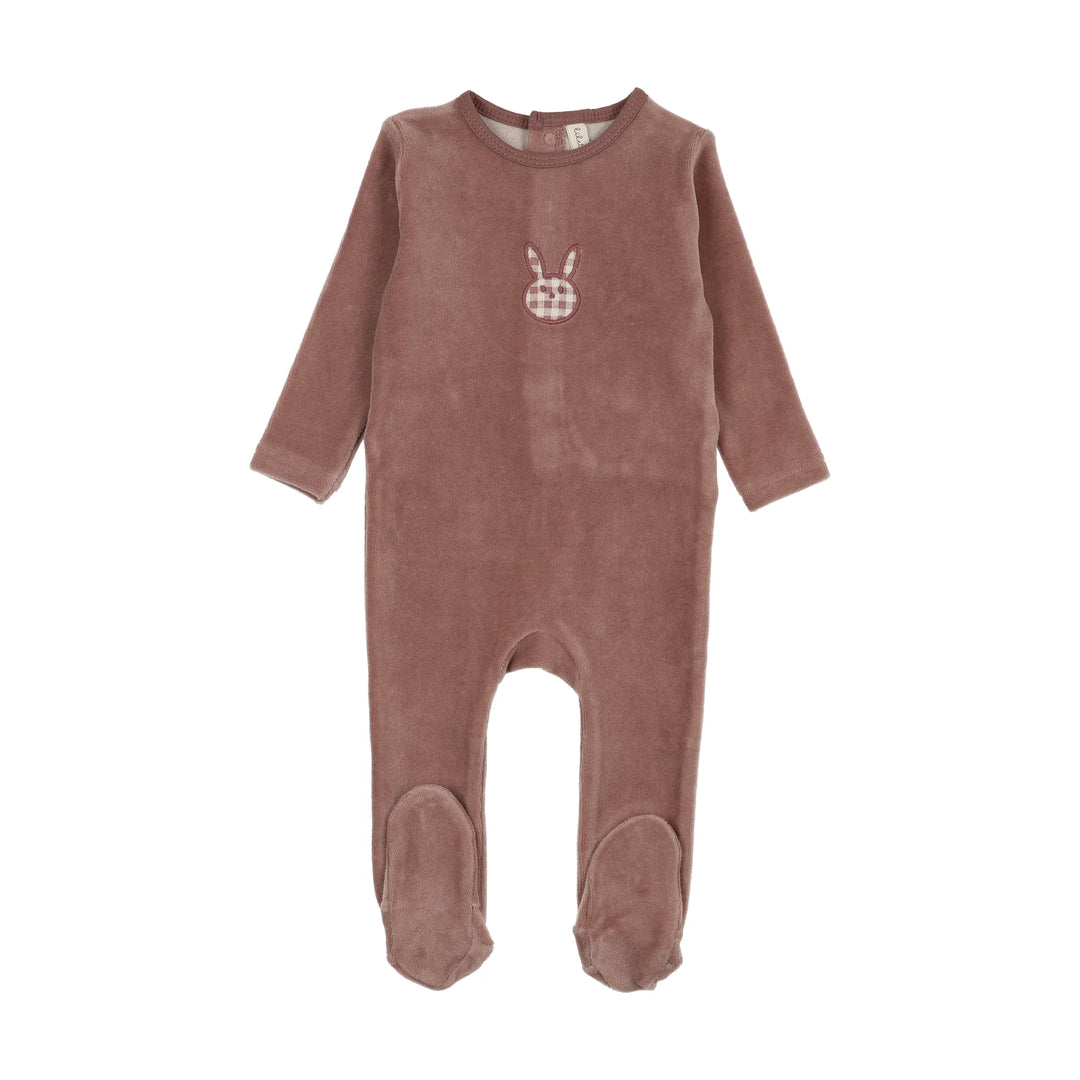 VELOUR GINGHAM BUNNY FOOTIE - MAUVE