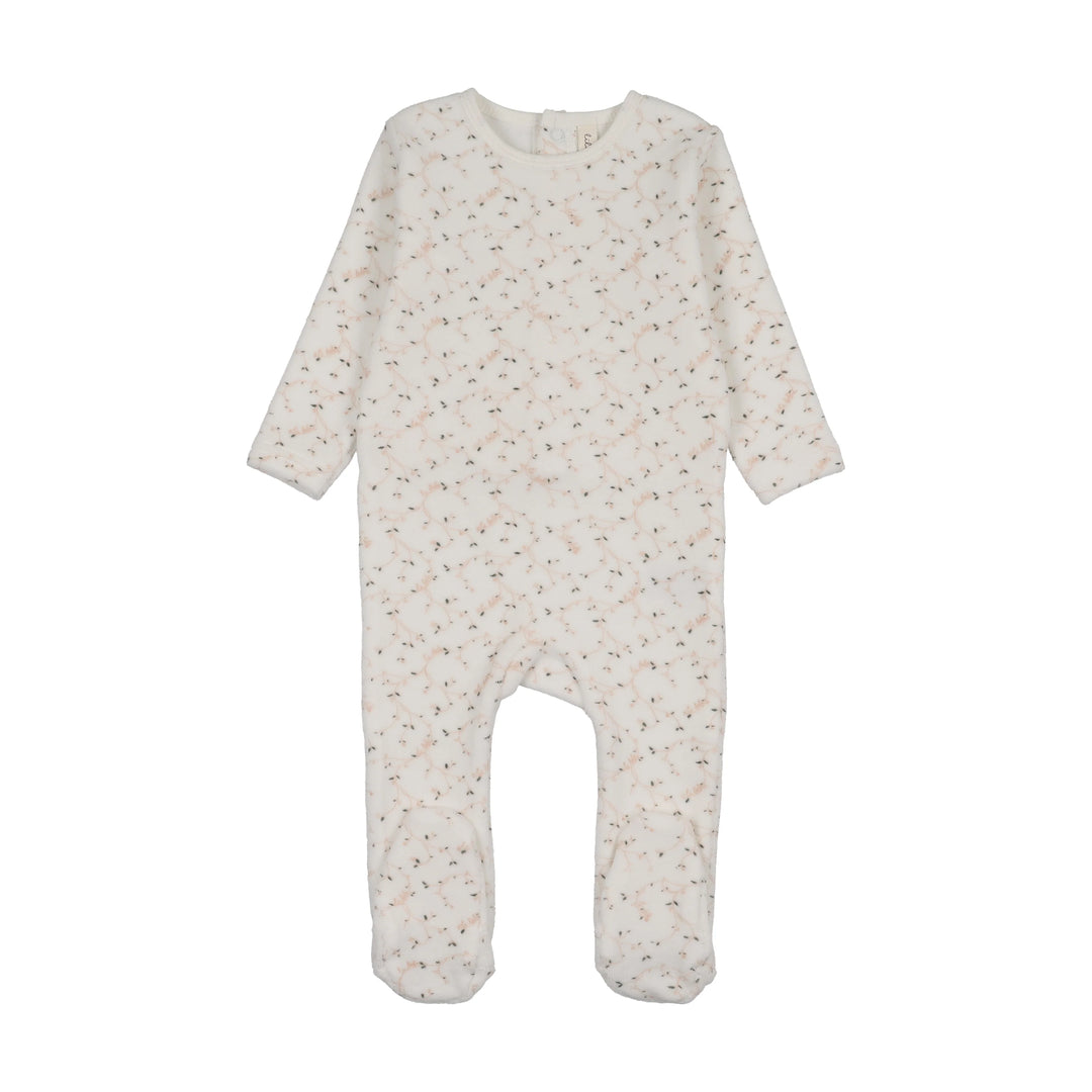 BRANCH VELOUR FOOTIE - CREAM/PINK