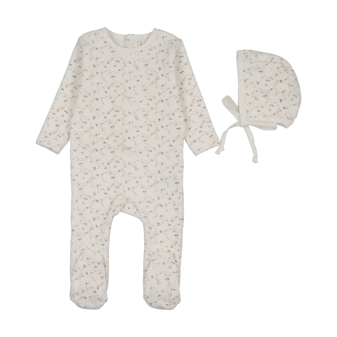BRANCH VELOUR FOOTIE SET - CREAM/PINK