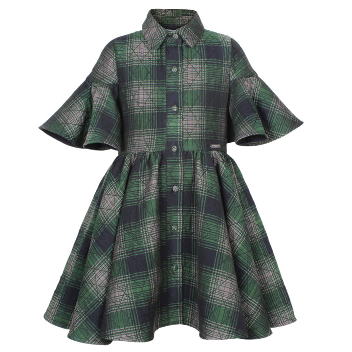 LITTLE SISTER DRESS-GREEN QUILTED CHECK