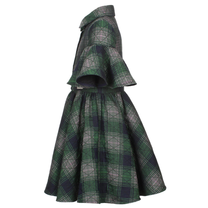 LITTLE SISTER DRESS-GREEN QUILTED CHECK