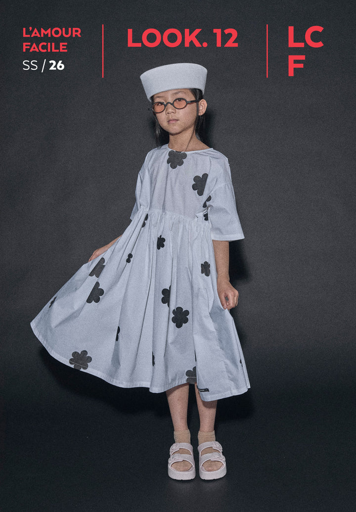 CORAL REEF DRESS-White/Black Flower Print