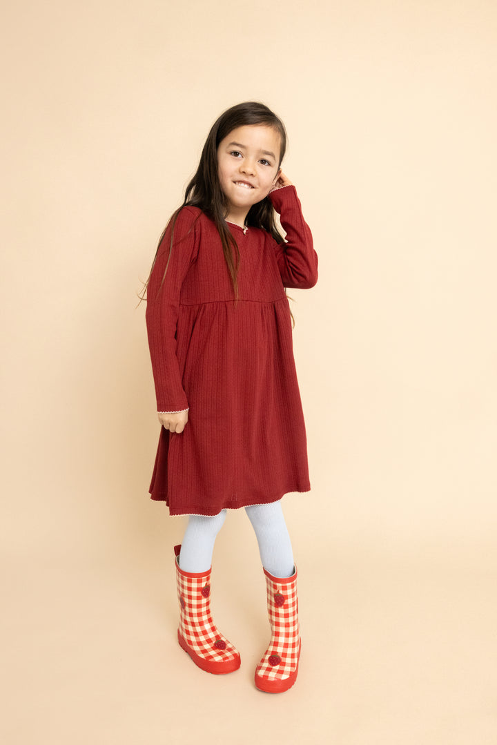 F11141-Liva Pointelle LS Dress-Dark Cranberry