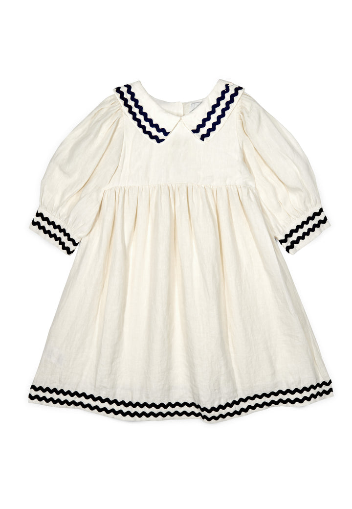 ISALINE LINEN COLLARED DRESS - LINEN (ECRU/BLUE)