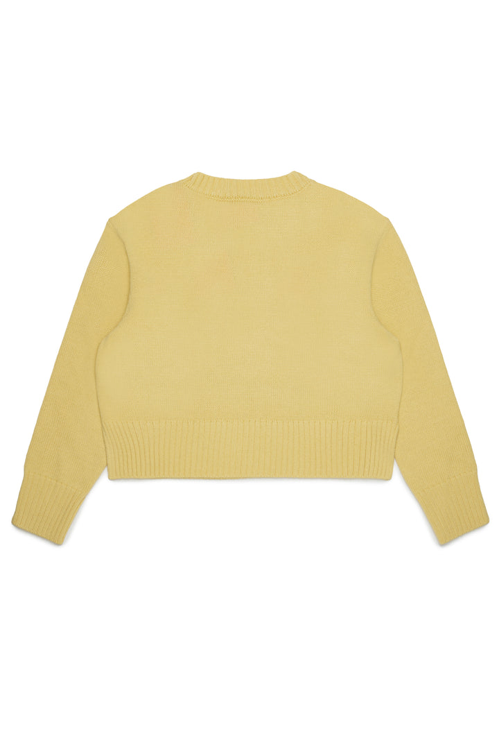 FW26 MX0251 YELLOW KNIT SWEATER WITH LOGO AROUND NECK