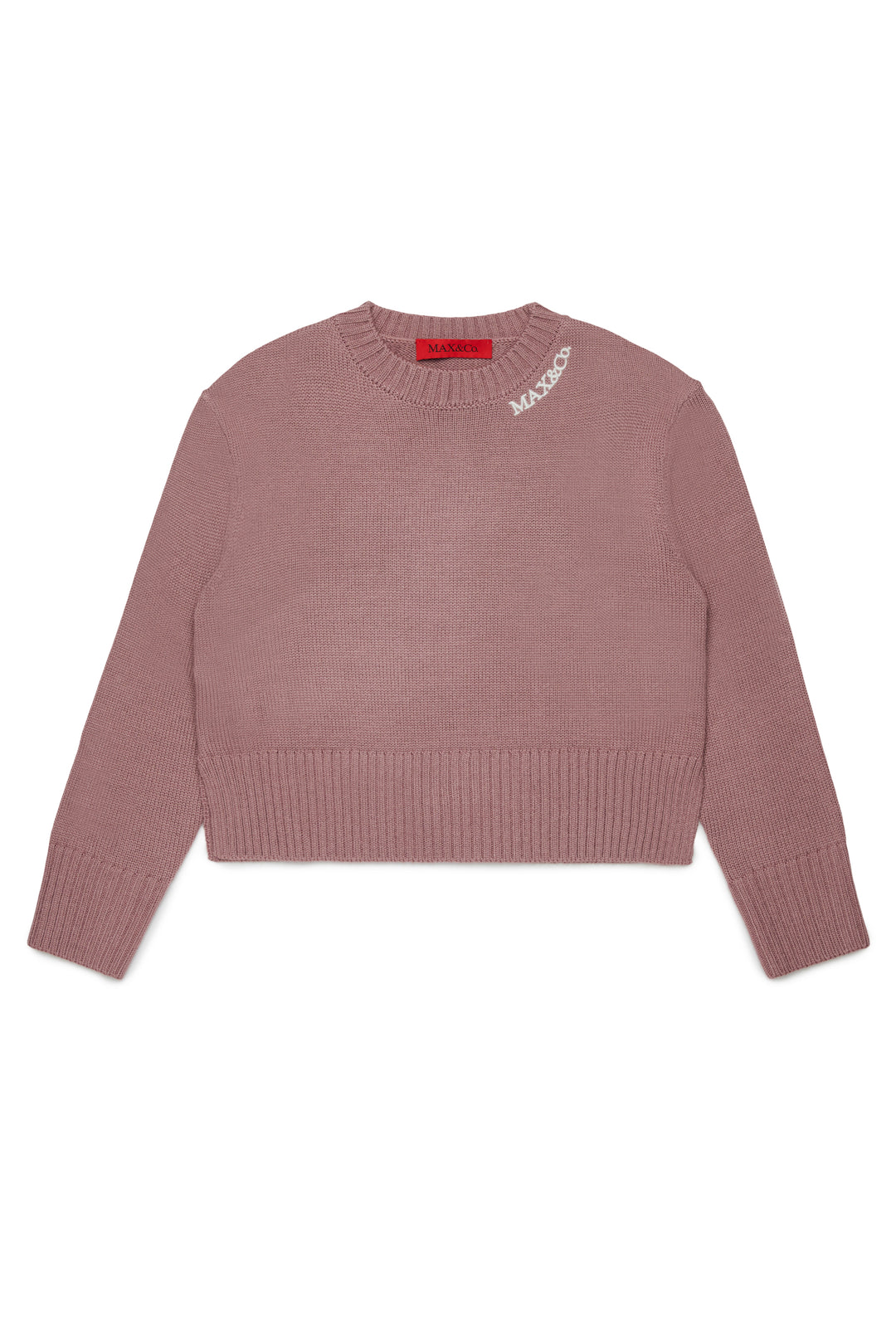 FW26 MX0251 MAUVE KNIT SWEATER WITH LOGO AROUND NECK