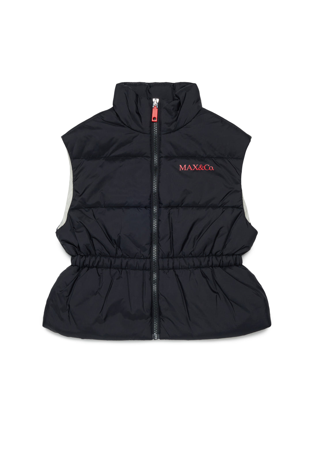 MX0364 MX02A BLACK NYLON PUFFER VEST WITH ELASTICATED WAIST