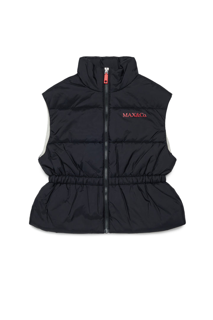 MX0364 MX02A BLACK NYLON PUFFER VEST WITH ELASTICATED WAIST