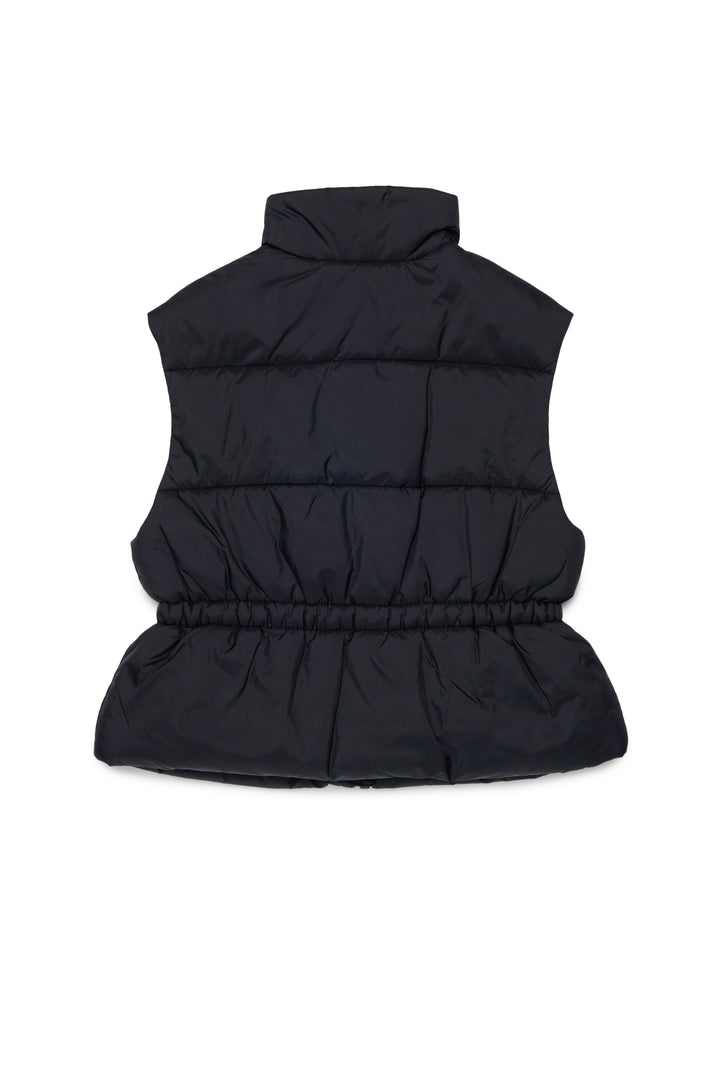 MX0364 MX02A BLACK NYLON PUFFER VEST WITH ELASTICATED WAIST
