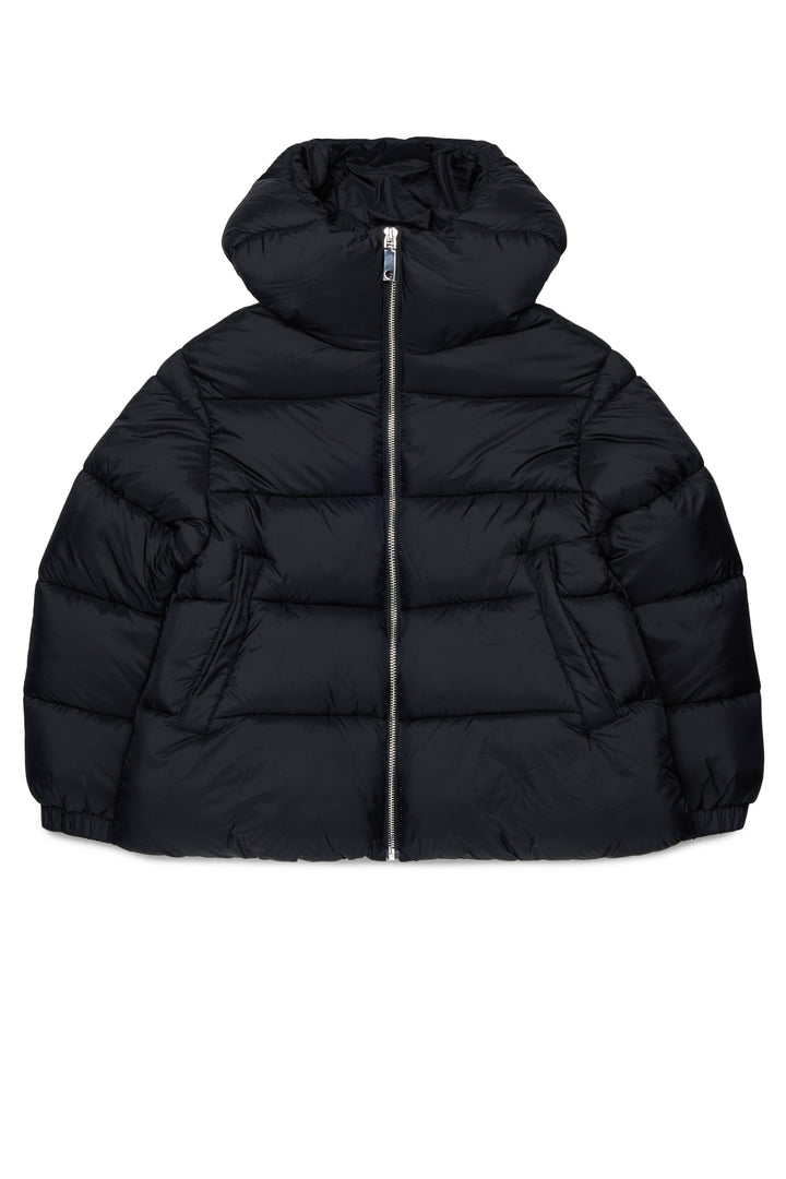 MX0366 MX02A BLACK  NYLON SHORT PUFFER JACKET WITH HOOD