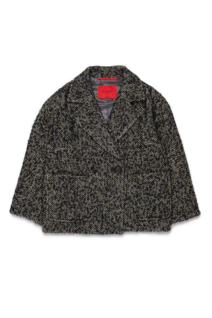 MX0440 MX02N BLACK MAXJ35CF HERRINGBONE SHORT COAT