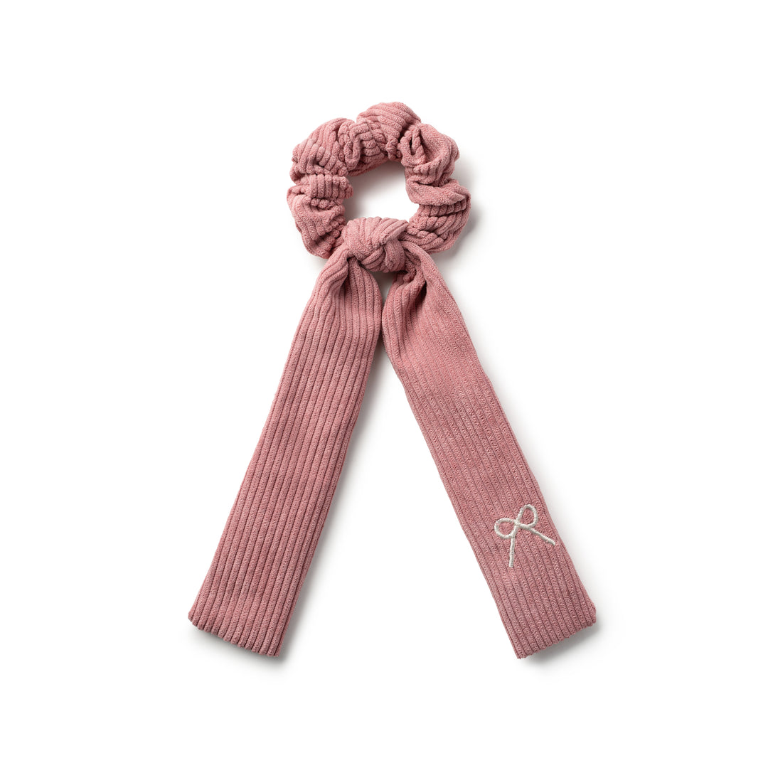 Mia Corduroy Signature Logo Bow Long Tail Scrunchie Mauve