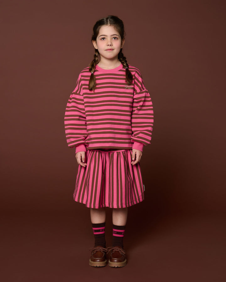 506 Midi Ruffle Skirt - Stripe Pink/Brown
