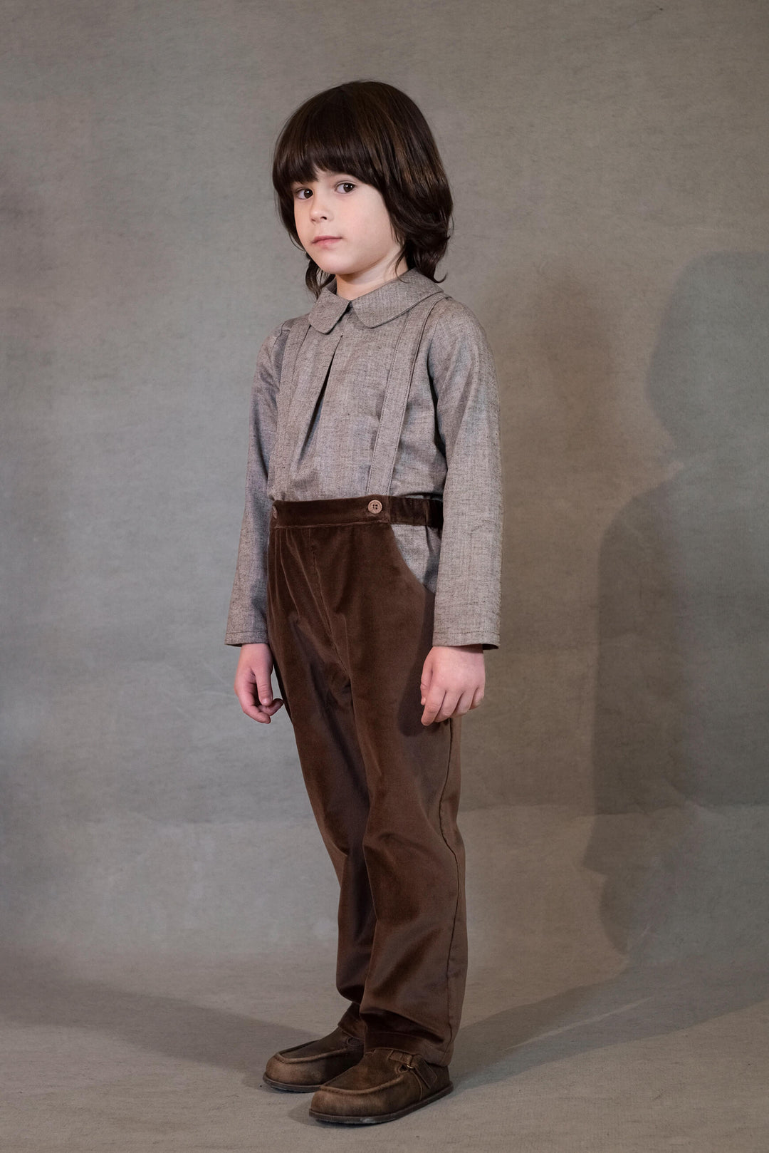 MOD.11.2 BROWN VELVET TROUSERS WITH STRAPS WITH VELVET STRAPS