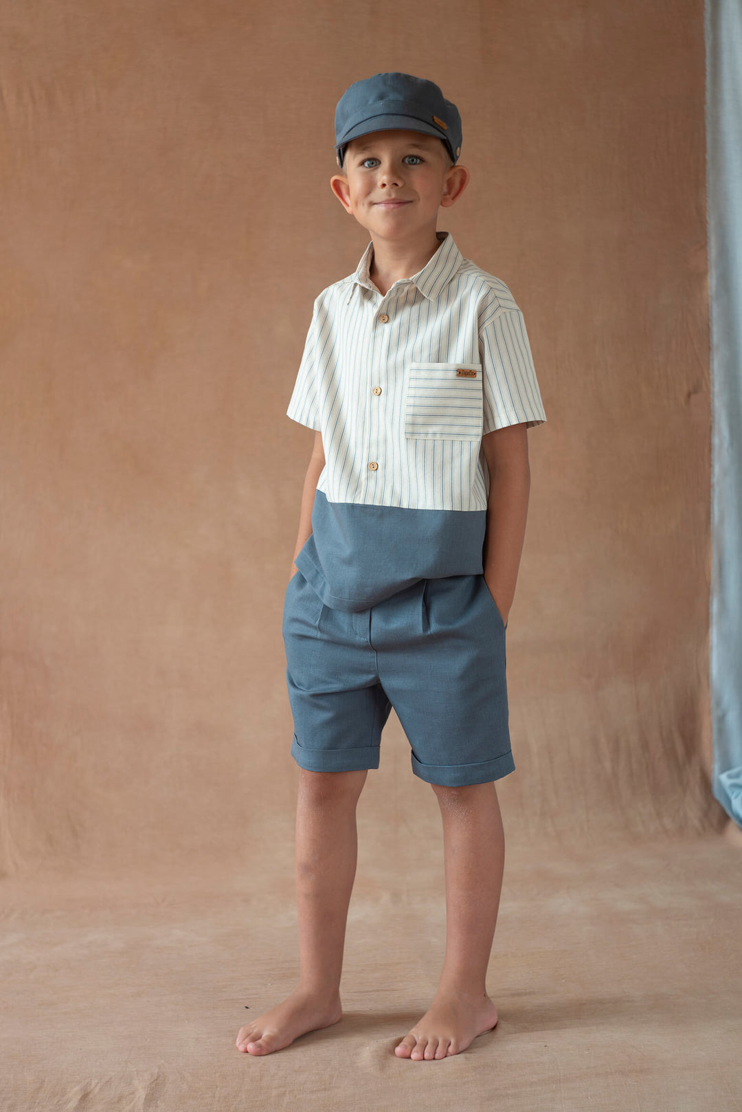 MOD.31.4 NAVY BLUE LINEN BERMUDA SHORTS