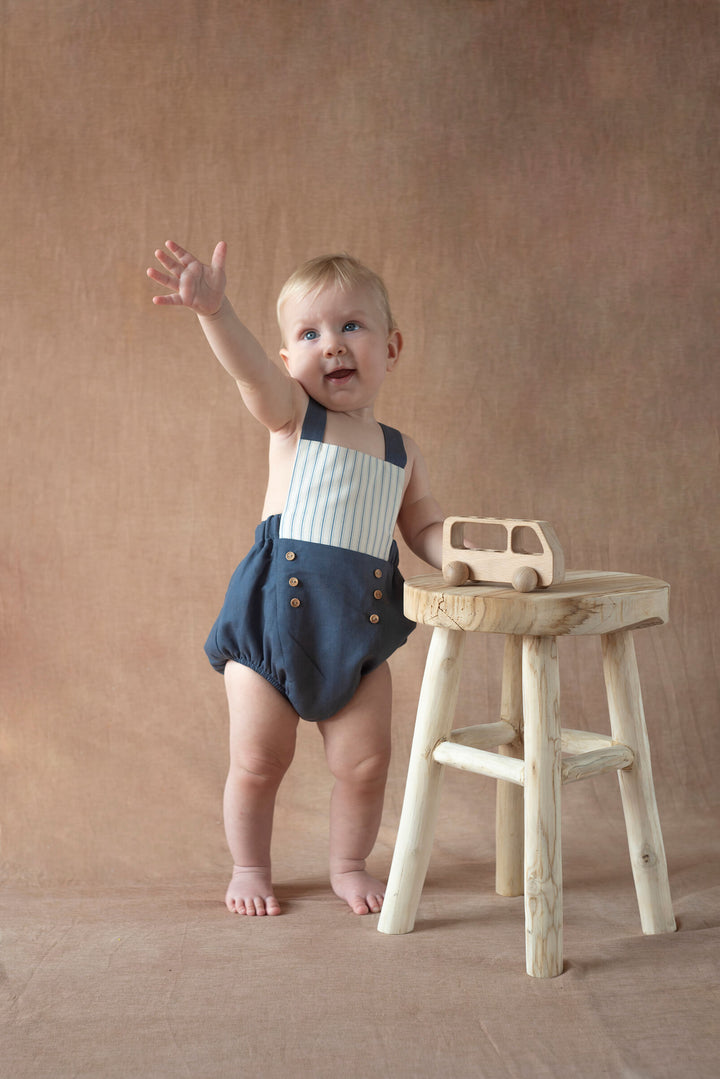 MOD.7.3 SLATE BLUE LINEN DUNGAREES WITH STRAPS