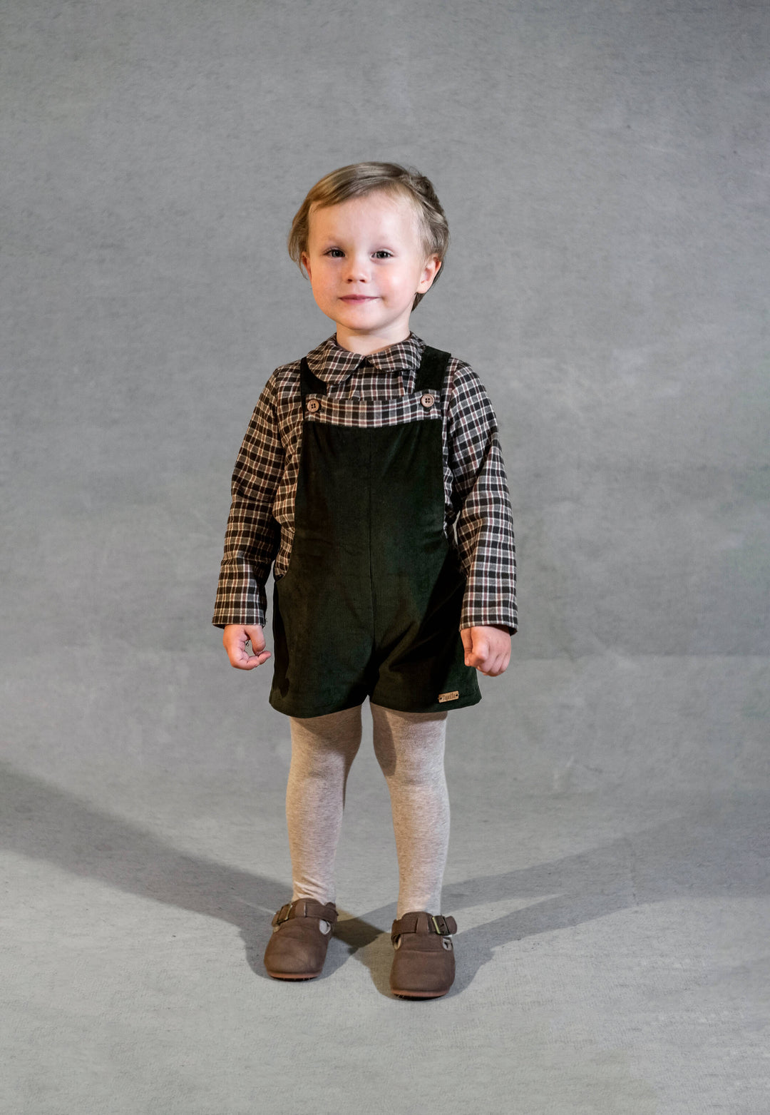 MOD.9.2 MOSS GREEN VELVET CONTRASTING DUNGAREES