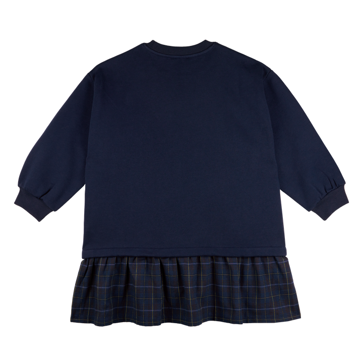 MMT VERONICA MIDNIGHT BLUE VERONICA COMBINED FLEECE AND FABRIC LS DRESS