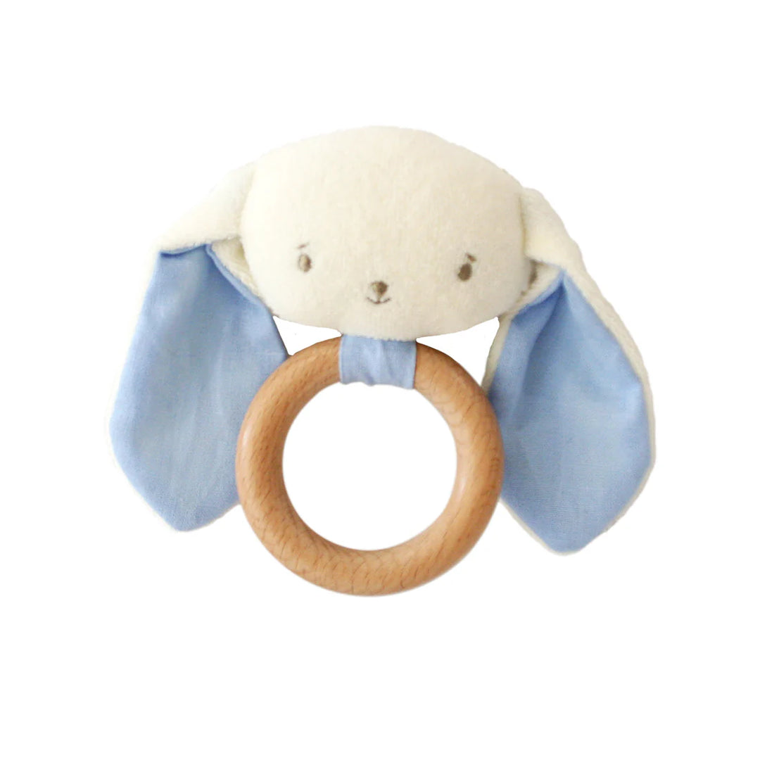 N11318BL - Baby Bunny Teether Ring Rattle Blue