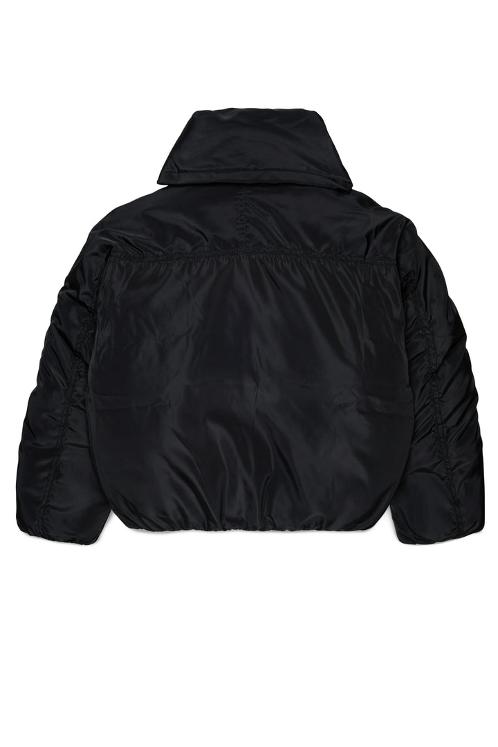 N210D8 N0063 BLACK SHORT PUFFER JACKET WITH ATTACHED SCARF