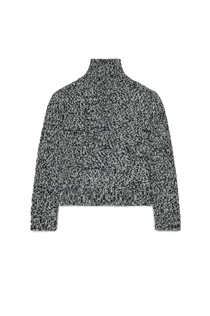 N210DN N0545 BLACK HALF BUTTONED FUNNEL NECK SPECKLED SWEATER